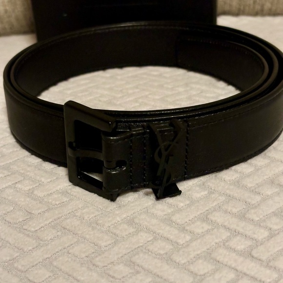 Authentic💗NWT!Saint Laurent Men’s Cassandre Belt-Noir-Smooth Leather - Picture 2 of 9